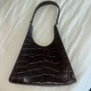 STAUD Croc-Embossed Shoulder Bag in Dark Brown